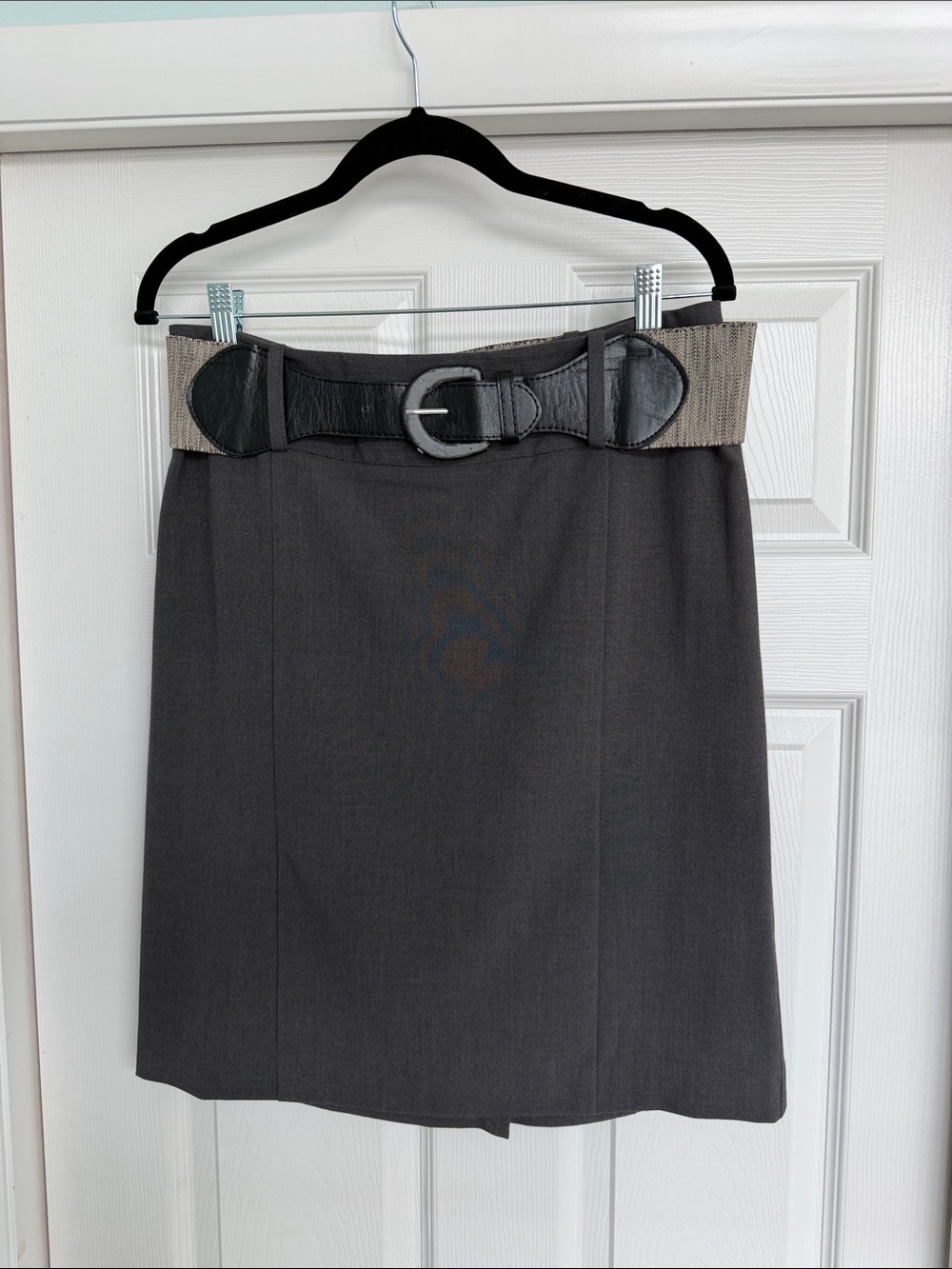 Larry Levine Charcoal Pencil Skirt with Black Accent Belt